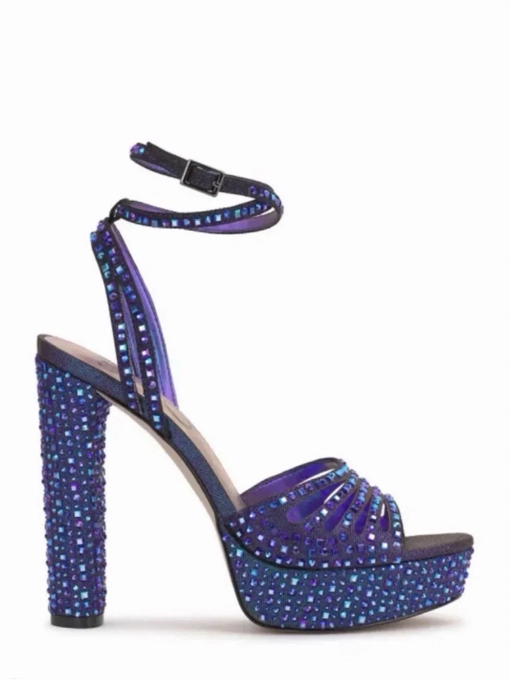 Jessica Simpson Midnight Blue Rhinestone Ankle Strap Platform Heels Sandals 9.5M